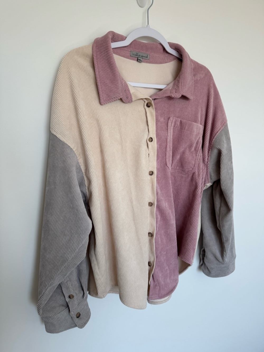 Wishlist Apparel Corduroy Button-Up Shirt in Cream, Mauve & Taupe